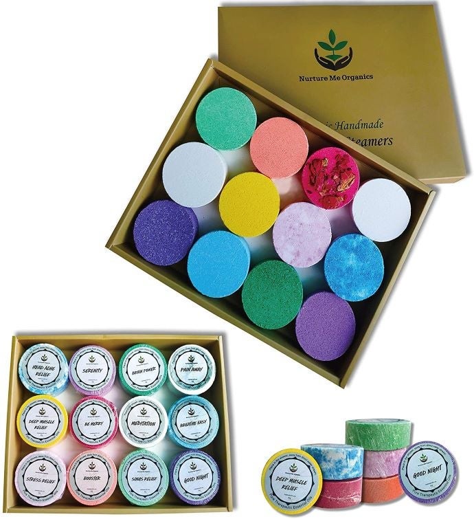 Aromatherapy Shower Steamers Gift Set. 12 Essential Oils Shower Bombs